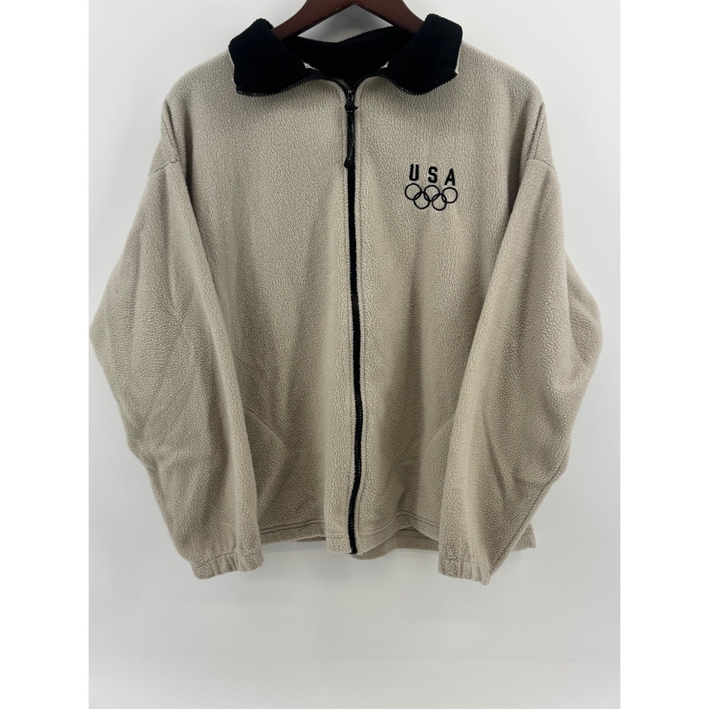 Vintage Team USA Olympics Fleece Jacket Tan Full Zip Mens‎ Large
